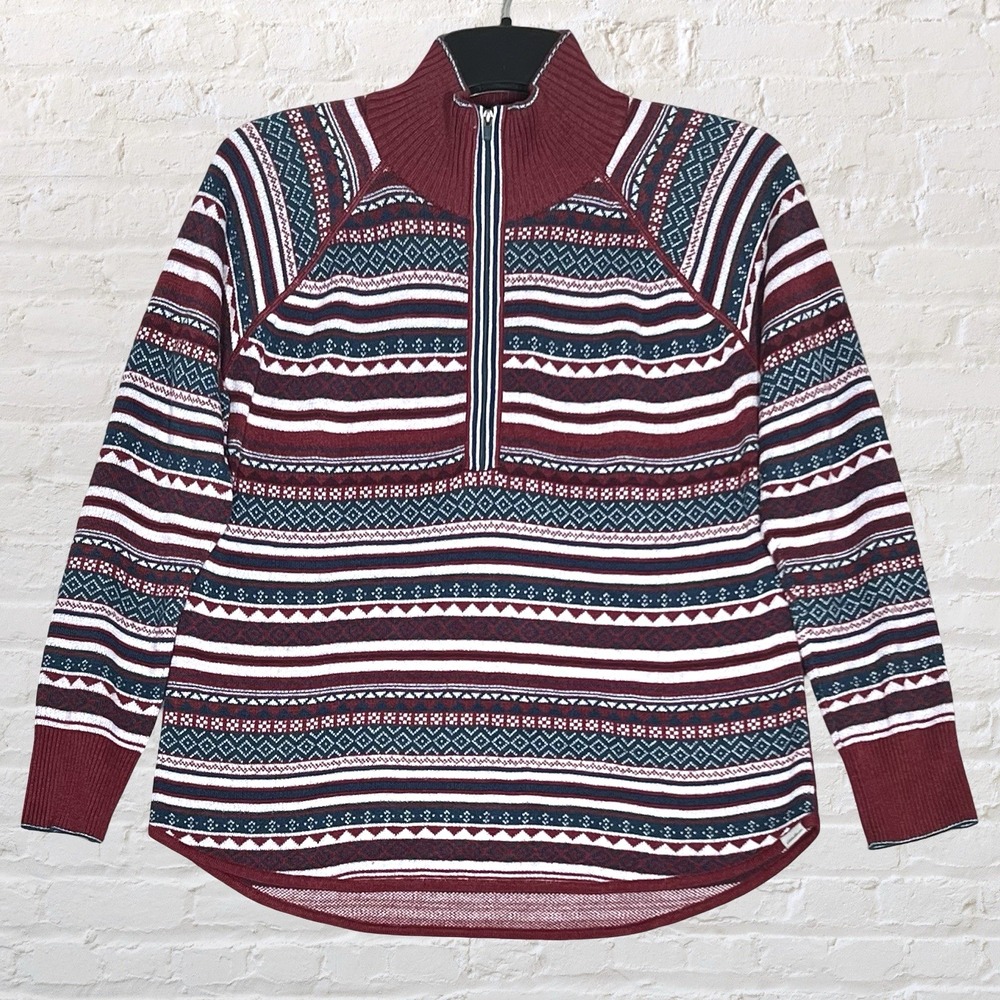 Eddie Bauer Engage Fair Isle Ruby 1/4 Zip Sweater Size L Mock Neck Winter Hiking